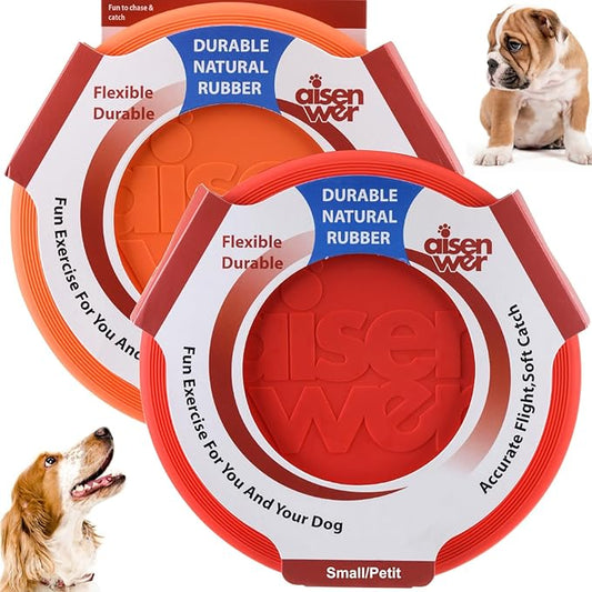 Dog Flying Disc - Durable Rubber Dog Toy for Fetch - Interactive Lightweight Flyer Dog Toys for Outdoor Playtime - Safer Disc for Healthy Activity - for Small/Medium Dogs 2 Pack