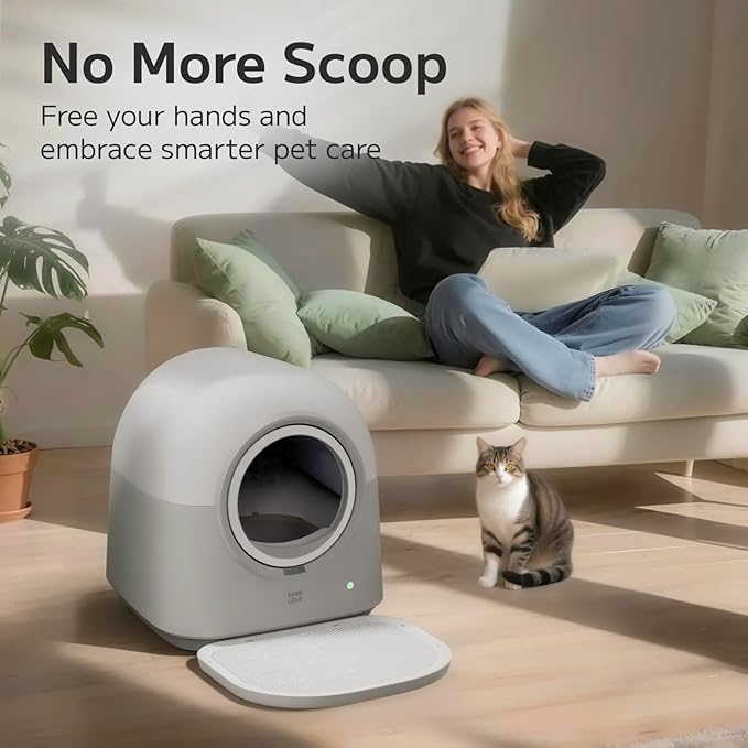 Self-Cleaning Litter Box Automatic Electronic Hands-Free Smart Robot self Cleaning Litter Box - Large 60L Capacity, Safe Anti-Pinch,with Deodorizer and Liner,for Multiple Cats (Grey Pro)