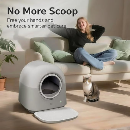 Self-Cleaning Litter Box Automatic Electronic Hands-Free Smart Robot self Cleaning Litter Box - Large 60L Capacity, Safe Anti-Pinch,with Deodorizer and Liner,for Multiple Cats (Grey Pro)