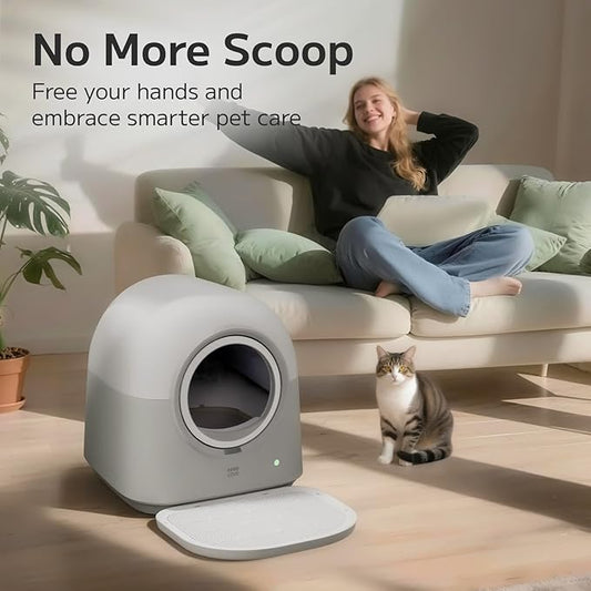 Self-Cleaning Litter Box Automatic Electronic Hands-Free Smart Robot self Cleaning Litter Box - Large 60L Capacity, Safe Anti-Pinch,with Deodorizer and Liner,for Multiple Cats (Grey Pro)