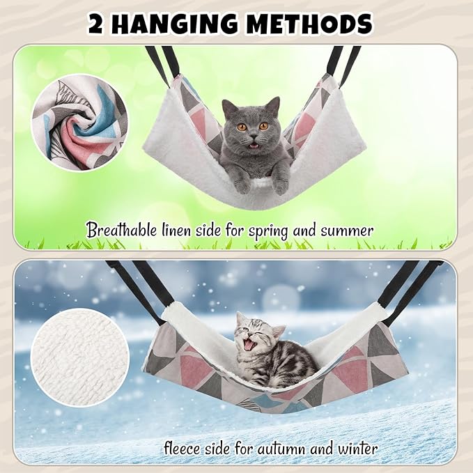 BBTO 3 Pcs Reversible Pet Hammock Soft Plush Cat Hanging Hammock Guinea Pig Bed Rat Cage Accessories for Puppy Dog Piggy Kitten Ferret Rabbit Other Small Animals (Triangle)