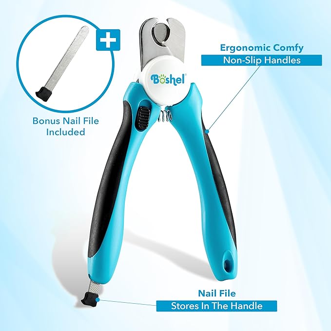 Boshel Large Dog Nail Clippers with Safety Guard to Avoid Over-Cutting Nails and Free Nail File, Razor Sharp Blades, Professional at Home Grooming