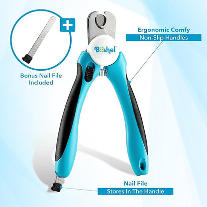 Boshel Large Dog Nail Clippers with Safety Guard to Avoid Over-Cutting Nails and Free Nail File, Razor Sharp Blades, Professional at Home Grooming