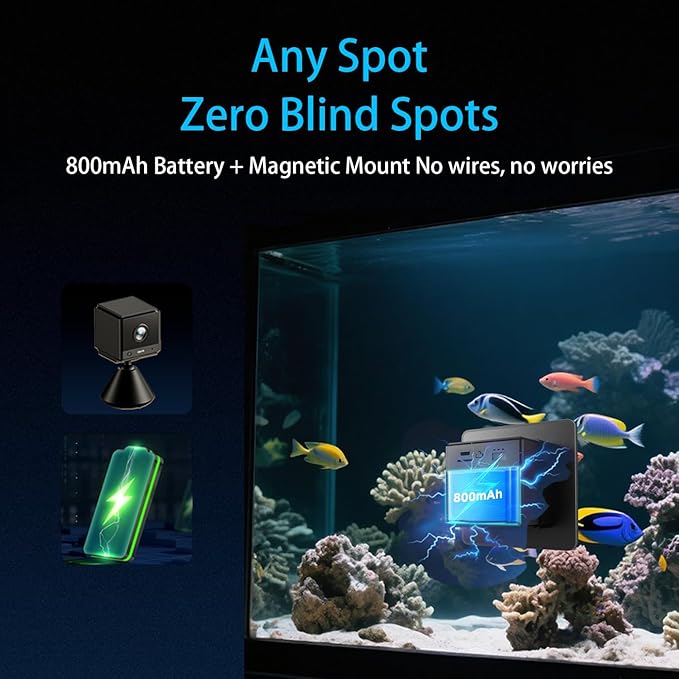 2K HD Aquarium & Terrarium WiFi Pet Camera,140° Wide-Angle Anti-Glare & Anti-Reflection,Night Vision for Fish & Reptiles,Two-Way Audio,Glass-Mount Enclosure Monitor,AI-Powered Detection,24/7 Recording