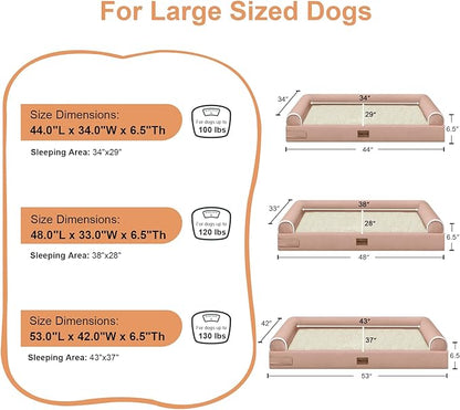 Large Dog Bed Orthopedic Washable: Beds Bolster XL Bed Large Big Dogs Memory Foam Couch Sofa Waterproof with Removable Cover - Pink