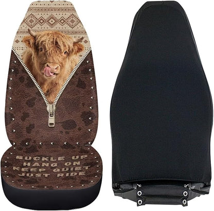 Highland Cow Seat Covers for Cars Front Seat, Breathable Car Seat Protectors for Women Men Automotive Interior Accessories Universal Fit SUV Truck Van Sedans