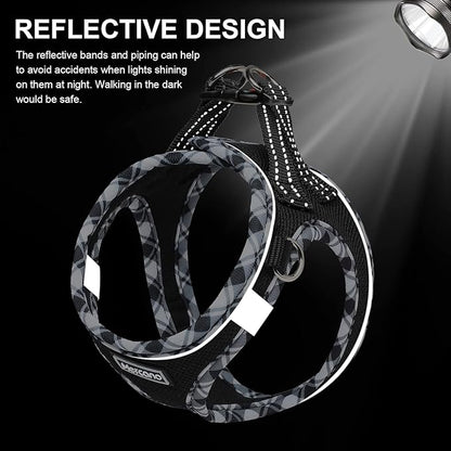 Mercano Soft Mesh Dog Harness and Leash Set, No-Chock Step-in Reflective Breathable Lightweight Easy Walk Vest Harnesses with Safety Buckle for Small Dogs, Cats (Black White, XL)