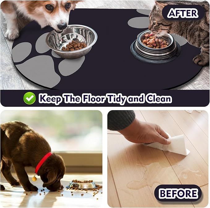 Large Pet Feeding Mat – 28''x17'' Absorbent Dog Mat for Food and Water, Easy Clean Cat Dog Water Bowl Mat, Non-Slip Pet Water Mat Protect Floor, Fit with Automatic Feeders and Double-Bowl