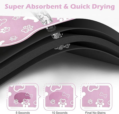 Dog Cat Mat for Food and Water,Rapid Absorbent Pet Feeding Mat, Bone Shaped Dog Placemat Bowl Mat with Rubber Backing,No Stains Pet Food Mats Indoor, Pet Accessories Supplies,Pink 23"×36"