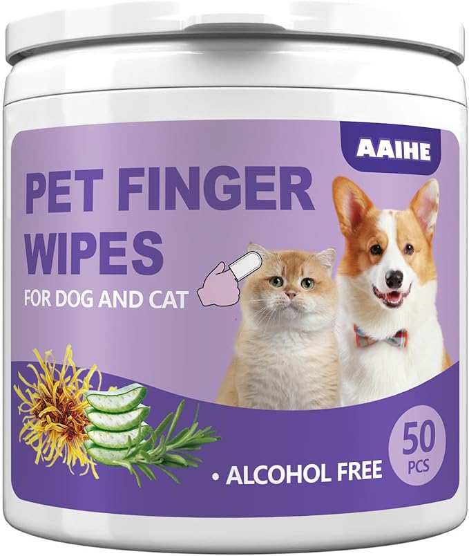 Dog Ear Finger Wipes,Gently Remove Ear Wax & Dirt,Relieve Ear Itching. All Natural Ingredients Dog Ear Wipes.Safe & Gentle Ear Wipes for Dog & Cat - 50 Count