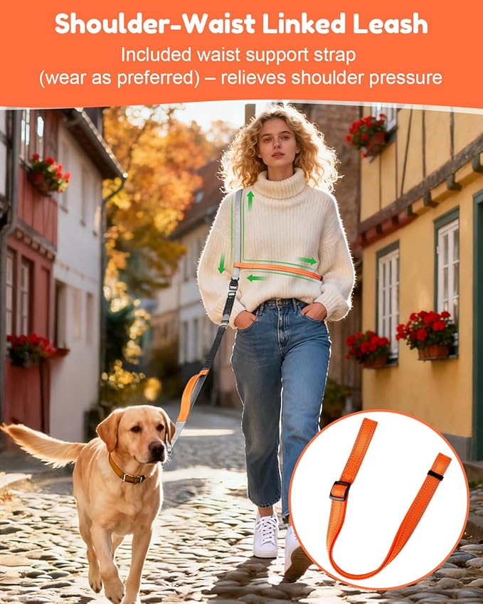 XiaZ Hands Free Dog Leash,Versatile Crossbody Dog Leash with Waist Support Strap,5.9-8 FT Waist Belt with Double Handles for Small Medium and Large Dogs Walking, Running and Jogging, Gray