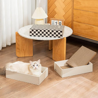 Cat Scratcher Box with 4 Scratching Pads&2 Separate Cardboard Boxes,2-in-1 Cardboard Cat Scratch for Multiple Kitten Interactive Play,Birthdays Holiday Toys Gift,Checkered-Ball Toy