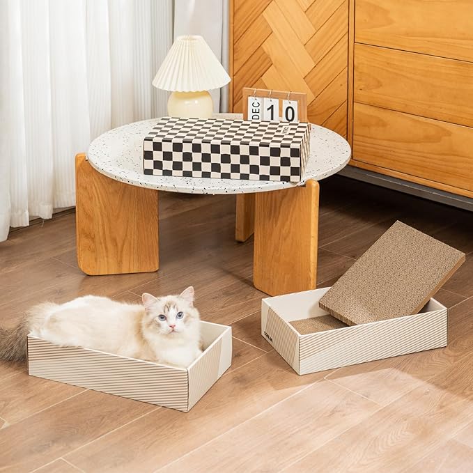 Cat Scratcher Box with 4 Scratching Pads&2 Separate Cardboard Boxes,2-in-1 Cardboard Cat Scratch for Multiple Kitten Interactive Play,Gradient(Ball & Fish Catnip Toy Included)