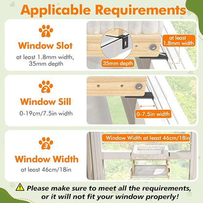 Cat Perch for Window XiaZ Cats Hammock Indoor Cat Bed for Window Adjustable Wooden Frame W/Soft Warm Plush-Lined Cushion Perfect for Bird Watching Sunbathing Space-Saving Easy Install Double Layer