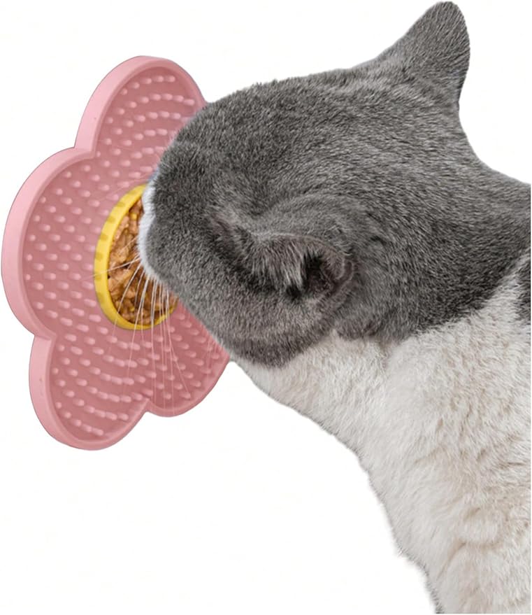 QWINEE Lick Mat for Dogs Cats Flower Shaped Pet Slow Feeder Dog Cat Puppy Bowl Lick Pad for Dog Fun Alternative to Slow Down Eat for Small Medium Large Dogs Pink One-Size