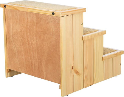 Trixie Wooden Dog Stairs with Nonslip Carpet - 3 Step Pet Stairs for Beds and Couches - with Additional Storage Space - in Natural