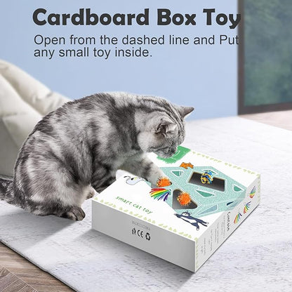 Interactive Cat Toys -Migibox for Indoor Bored Cats, Automatic Pop Out Feathers from 7 Holes Randomly, Motion Activated, USB Rechargeable (Purple Skin)
