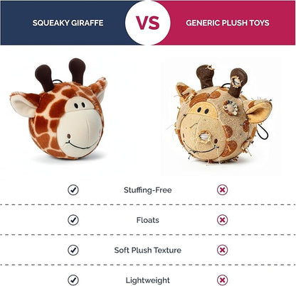 Pet Lou 4 Inch Squeaky Giraffe Ball Dog Plush Toy, Stuffing-Free Soft Plush, Durable Bouncy Squeaker Ball, Floats in Water, Small & Medium Breed Chew Toys