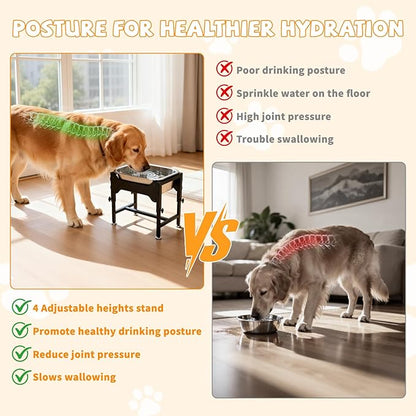 BWOGUE 1.25 Gal Elevated Large Dog Water Bowl, Raised Stainless Steel Bowl Stand Large Breed, 4 Height Adjustable (9", 11", 13", 15") Non-Slip Dog Feeding Station for Joint Pressure Relief Outdoor