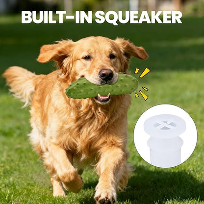 2PCS Tough Squeaky Dog Toys, Durable Dog Chew Toy with Natural Rubber, Teething Toys for Medium Large Breeds, Cucumber Pickle Shape, Yellow & Green