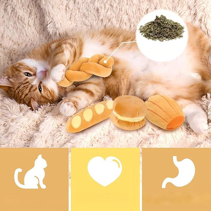 Distaratie Cat Toys 6 Pack Bread Catnip Toys Soft and Durable Chew Bite Resistant Toys for Teeth Cleaning Boredom Relief Interactive Soft Chew Kicker Cat Toys for Indoor Cats