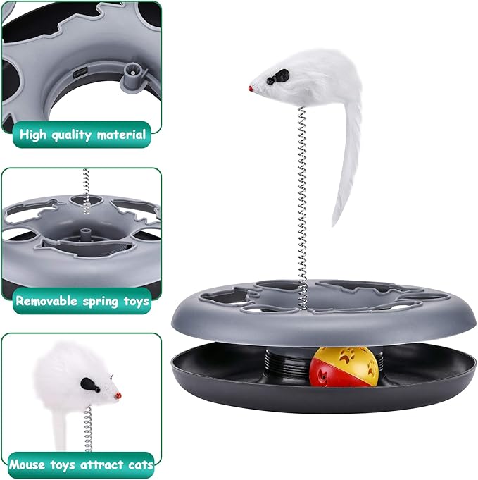 Pawzone Cat Toys, Cat Toys for Indoor Cats,Interactive Kitten Toys Roller Tracks with Catnip Spring Pet Toy with Exercise Balls Teaser Mouse (Soft Grey)