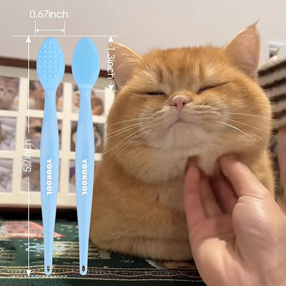 2PCS Pet Black Seed Brush for Cat Chin Acne & Blackhead Removal | Silicone Double-sided Grooming Brush for Acne Treatment | Acne Removing Tool|Cat Grooming Essentials,Blue