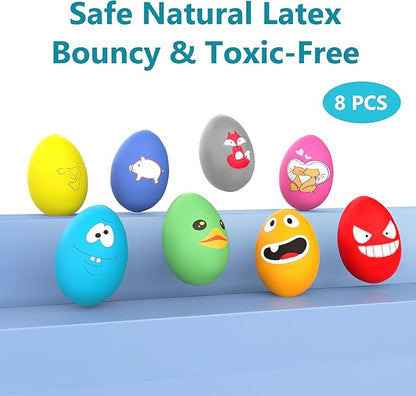 SCHITEC Squeaky Dog Toys, [8 Pack] Latex Squeaker Bouncy Egg for Small Medium Pets Puppies, 2.5” Soft Animal Rubber Interactive Fetch Ball Set
