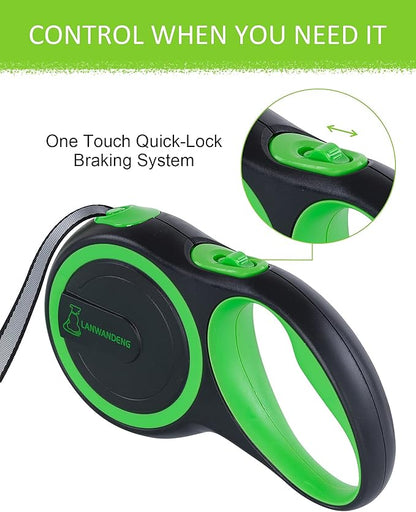 26FT Long Chew Proof Retractable Dog Leash with 2 Heavy Duty Anti-Chewing Wire Ropes, 360° Tangle-Free Dog Lead with Anti-Slip Handle for Small/Medium/Large Dogs Green