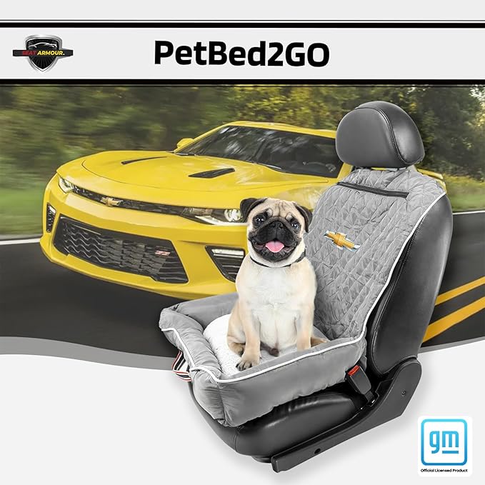 Seat Armour Chevrolet PetBed2GO Dog Car Seat Cover – 2-in-1 Pet Bed & Car Seat Protector – Full Protection Pet Car Seat, 26x20x6 in, 3.5 lbs, Gray