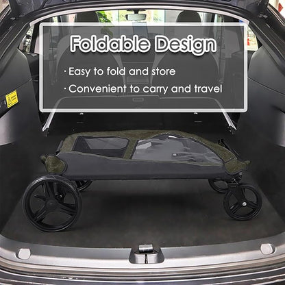 Dog Stroller for Large Dogs, Extra Large Pet Stroller for Medium Dogs, Dog Wagon Carriage, Foldable Design, Adjustable Handle, with Pocket, Up to 160 lbs, Green