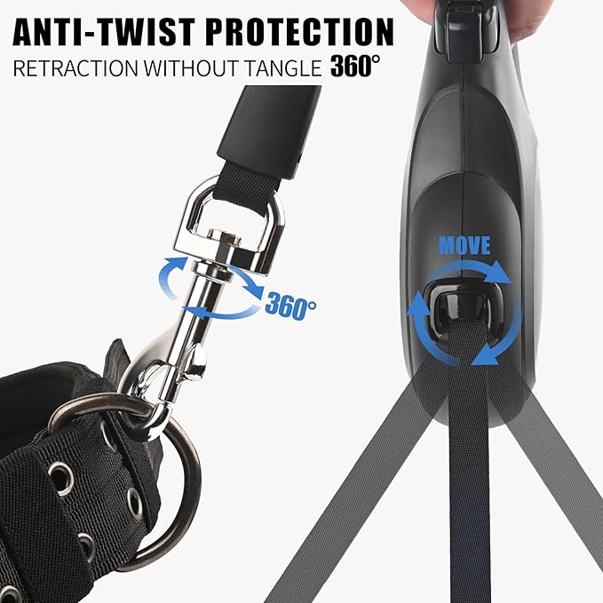 26 ft Retractable Dog Leash - Heavy Duty Retractable Pet Leash with Anti-Slip Grip for Medium to Large Dogs up to 110 lbs (Black)
