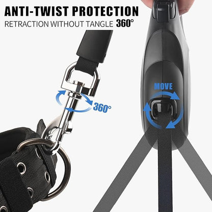 26 ft Retractable Dog Leash - Heavy Duty Retractable Pet Leash with Anti-Slip Grip for Medium to Large Dogs up to 110 lbs (Black)