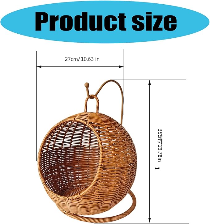 Hanging Cats Bed, Imitation Rattan Cats House Basket Bed Hammock Swing Beds for Indoor Small Pets Resting Basket Beds for Indoor and Outdoor Small Space
