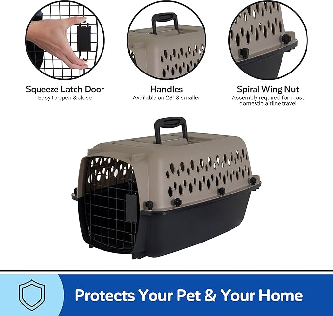 Petmate Vari Dog Kennel Portable Airline-Friendly Carriers & Crates for Small Dogs and Puppies, Durable Plastic, Pet Carrier For Home and Travel, XS Extra Small 19" For Dogs Up To 10 Lbs, Taupe