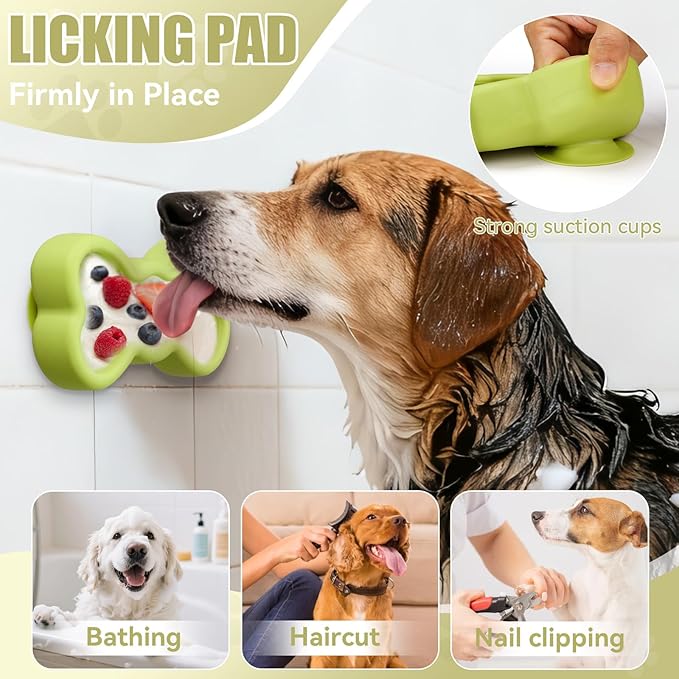 Lick Mat for Dogs, Animire Anti-Spilled Bow Tie Lick Bowls for Anxiety Relief, Silicone Slow Feeder Licking Pad with Suction Cups, Freezeable Dog Enrichment Toy for Boredom and Distraction(Green,L)