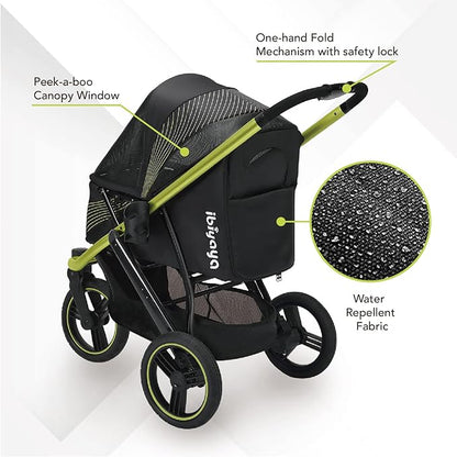ibiyaya The Beast Pet Jogging Stroller for All Terrains, 3-Wheel Dog Carrier with Double Breaks, Zipperless Large Stroller for Running & Hiking, Multiple Small Dogs, Medium Dogs, or Cats (Jet Black)