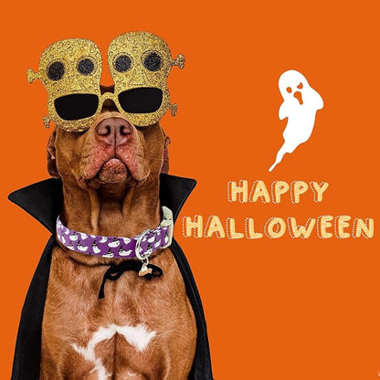Faygarsle Halloween Dog Collar with Charm, Purple with Ghost Pattern, Adjustable Pet Collar for Small Medium Large Dogs L