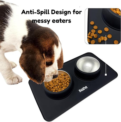 BoldPet® Dog Food and Water Bowl Set - Food Grade,Non-Slip Design Silicone Mat - Includes 2 Removable Stainless Steel Dog Bowls for Small Dogs - Perfect Puppy Bowls Set - Pet Bowls for Dogs and Cats