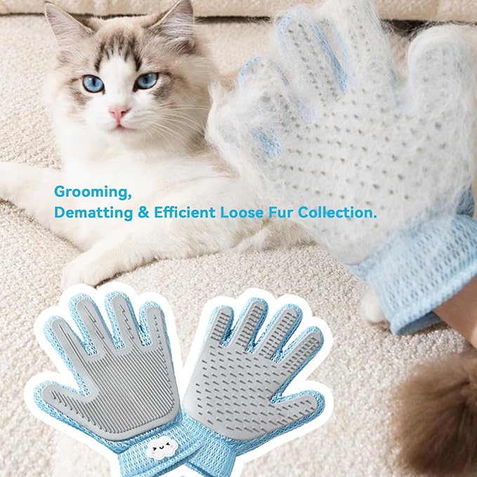 Pet Hair Remover Glove for Dogs & Cats, Upgraded Reusable 5-Finger, Gentle Deshedding Grooming Brush, Pet Hair Removal Tool for Furniture, Couch, Carpet, Car Seats | Sky Blue