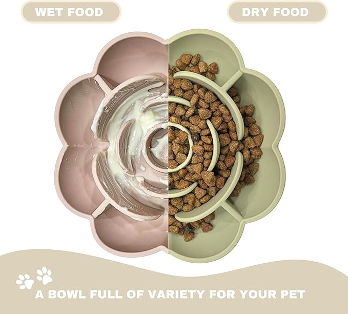 Hanara Sillicone Slow Feeder Dog Bowls & Lick Mat with Suction Bottom | Rose Petals Design | Promotes Better Digestion, Prevent Choking | Dish Washer Safe | Great Size for All Breed (Sage Green)