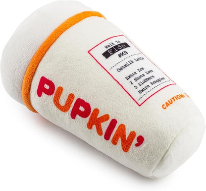 Haute Diggity Dog Pupkin' Donuts Hot Coffee Cup Plush Dog Toy for Small, Medium & Large Dogs, Interactive Funny Parody Squeaky Toys, Soft, Durable, Machine-Washable, Safe & Cute Birthday Gift for Dogs