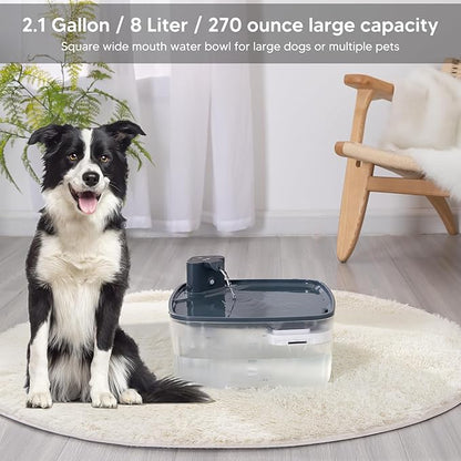 Dog Water Fountain Wireless,2.1GAL/8L Large Dog Water Fountain Battery Operated, Dog Fountain Water Bowl with Sensor,Wireless Smart Pump,Timer,BPA-Free,Ideal for Large Dogs,Multi-Pet Home