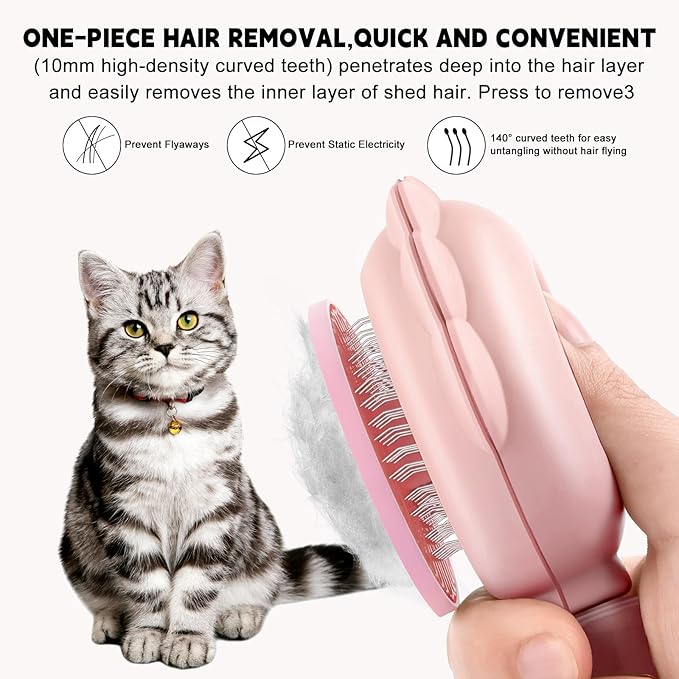 Cat Hair Brush for Shedding, 3-in-1 Pet Spray Hair Removal Comb with Visual Spray & Release Button, Waterproof Dog Grooming Brush for Furry Pet (Pink)