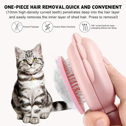 Cat Hair Brush for Shedding, 3-in-1 Pet Spray Hair Removal Comb with Visual Spray & Release Button, Waterproof Dog Grooming Brush for Furry Pet (Pink)
