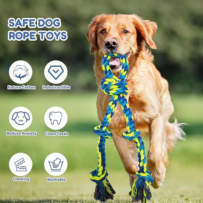 2 Pack Dog Rope Toys for Large Medium Aggressive Chewers, Nearly Indestructible Dog Toy for Tug of War, Interactive Toy for Boredom, 100% Cotton Chew Teeth Cleaning