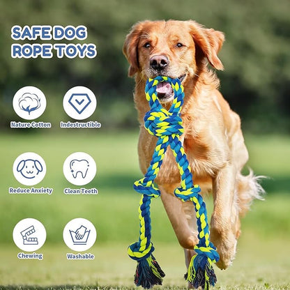2 Pack Dog Rope Toys for Large Medium Aggressive Chewers, Nearly Indestructible Dog Toy for Tug of War, Interactive Toy for Boredom, 100% Cotton Chew Teeth Cleaning
