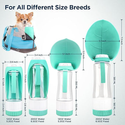 Uppetly Dog Water Bottle, Pet Water Bottle with Food Container and Drinking Feeder, Leak Proof, BPA-Free, Portable Foldable Puppy Water Cup Dispenser for Outdoor Walking, Travel, Large Light Blue