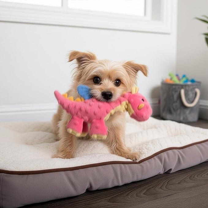 goDog Bubble Plush Dragons Squeaky Dog Toy, Chew Guard Technology - Coral, Small