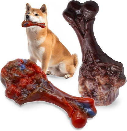 Magicorange Dog Chew Toys for Aggressive Chewers, Indestructible Dog Toy for Medium/Large Breed, Tough Nylon Teething Bone Toy to Keep Them Busy,Bacon and Real Beef Flavor (Beef+Bacon Flavor, 2 Pack)